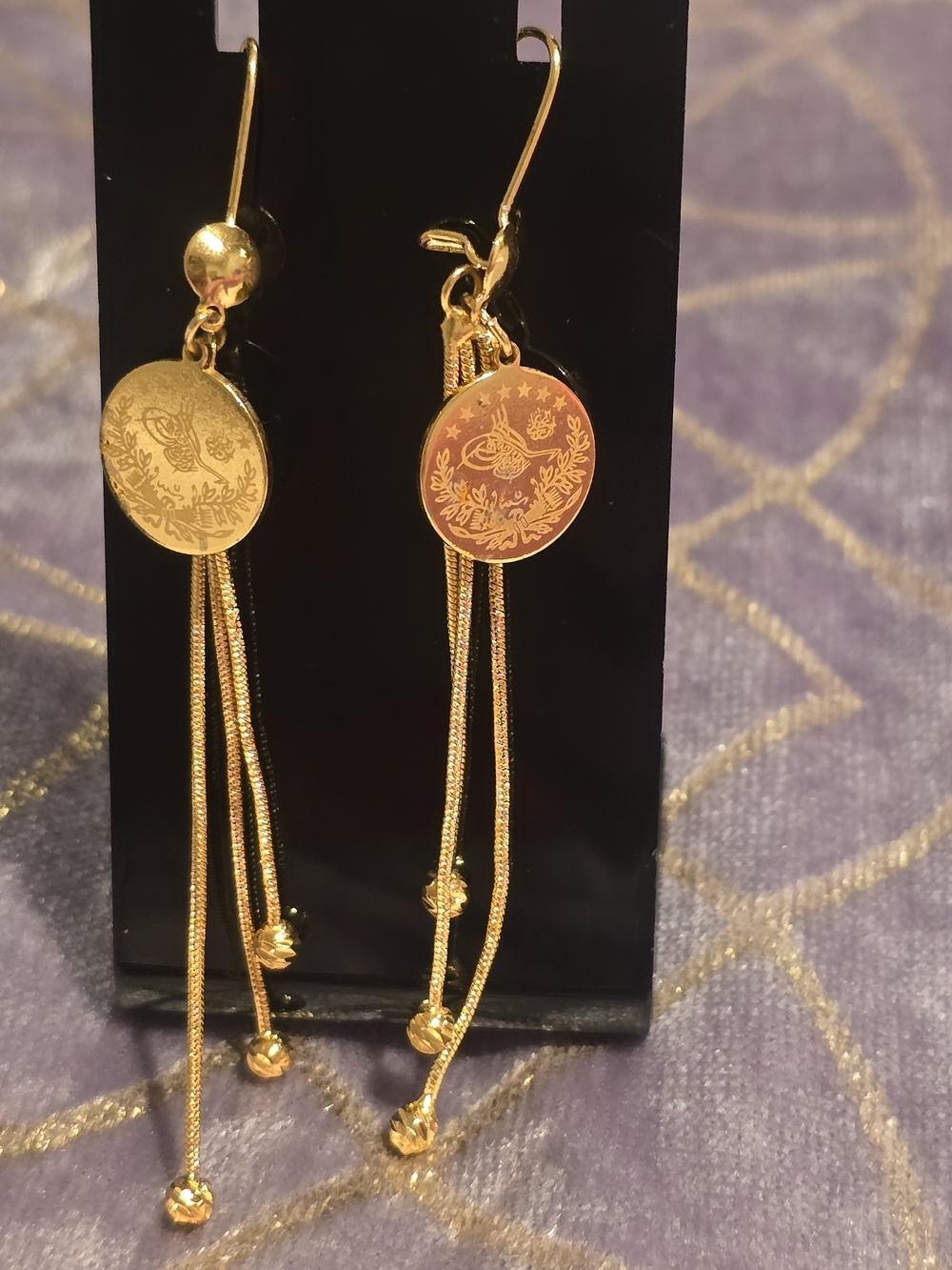 22kgp Dubai Jewelry Gold Dangling Coin Drop Earrings - Women Jewelry